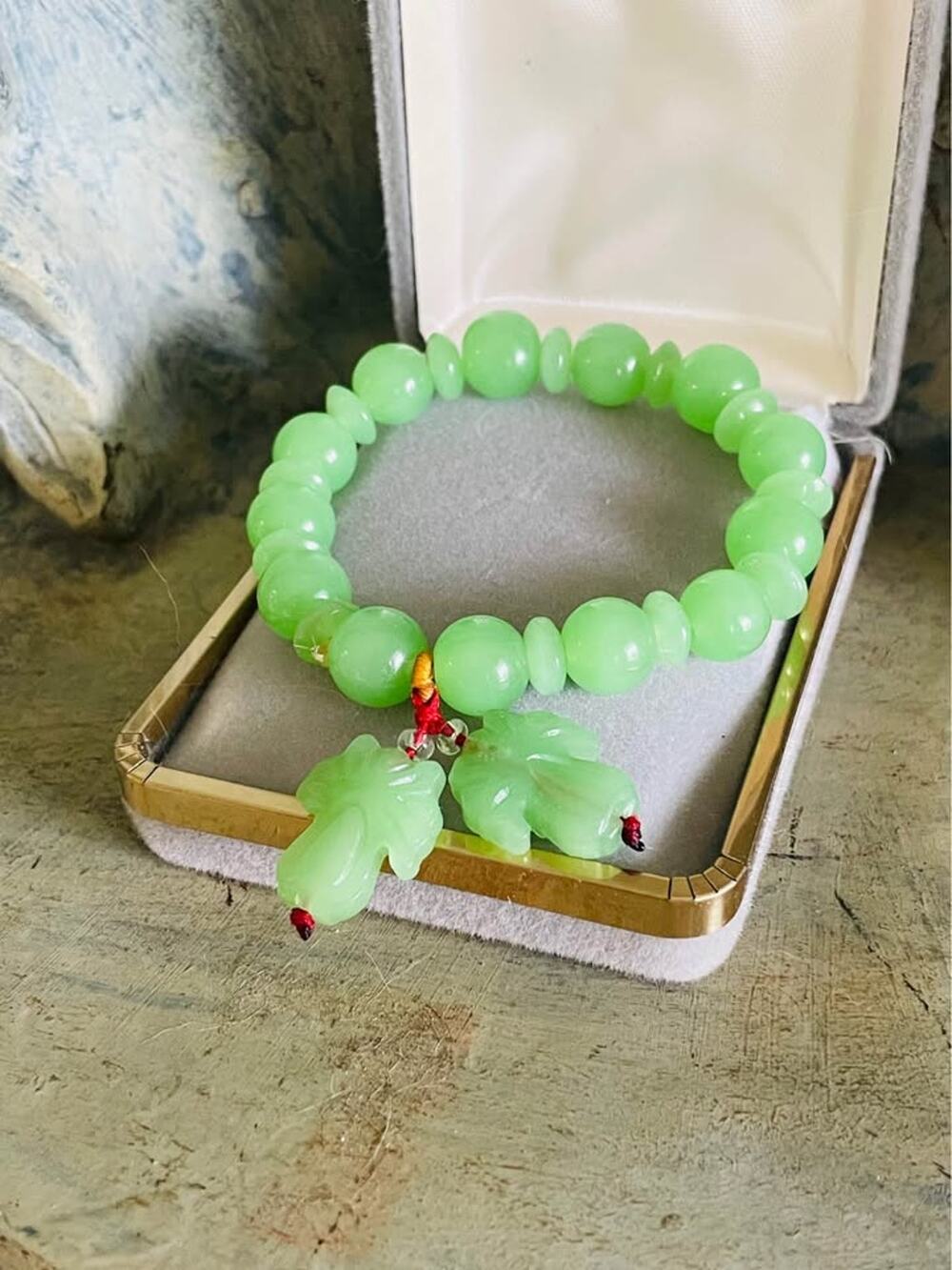 Green Jadeite Bracelet With Leaf Charms